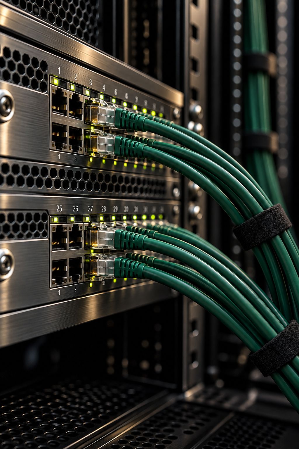 Switch Ethernet z uporządkowanymi przewodami i wtykami RJ45